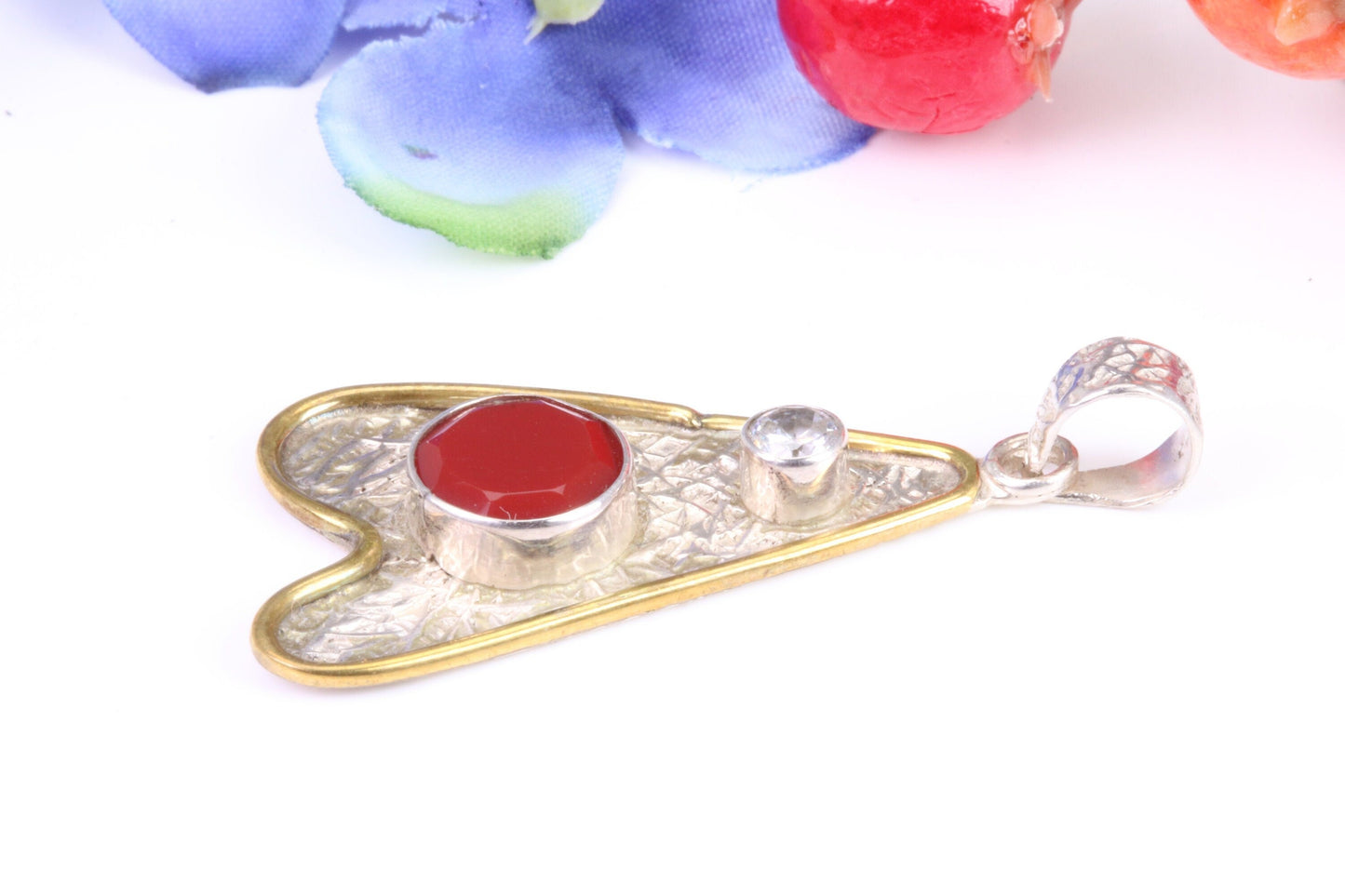 Real Ruby and White Topaz Necklace set in Sterling Silver