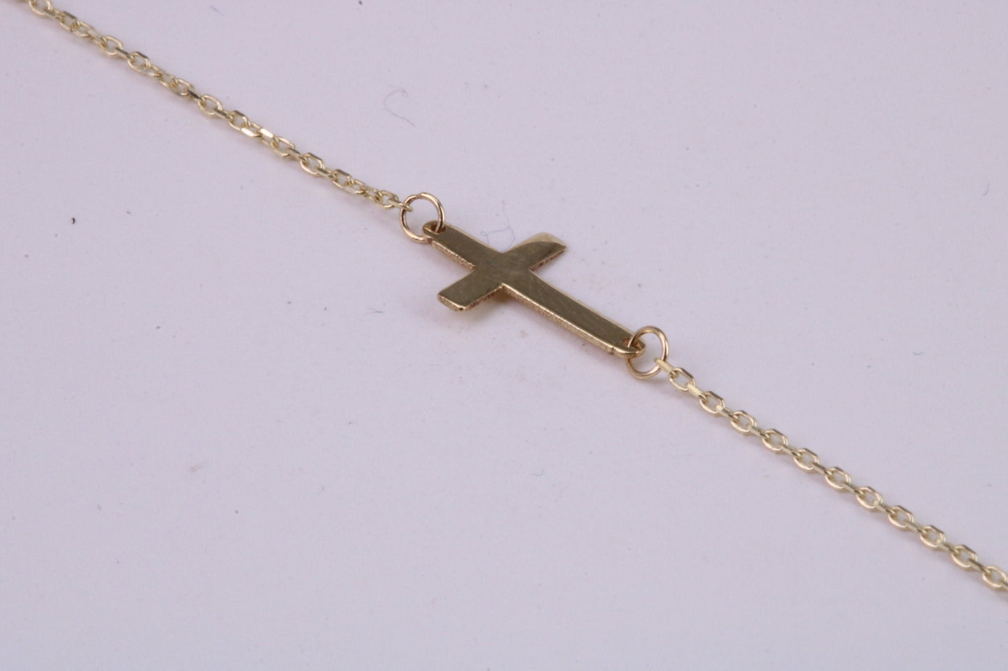 Simple and very Dainty 10 mm Long Cross Necklace, Length Adjustable Chain, Made from Solid Yellow Gold with High Polished Finish