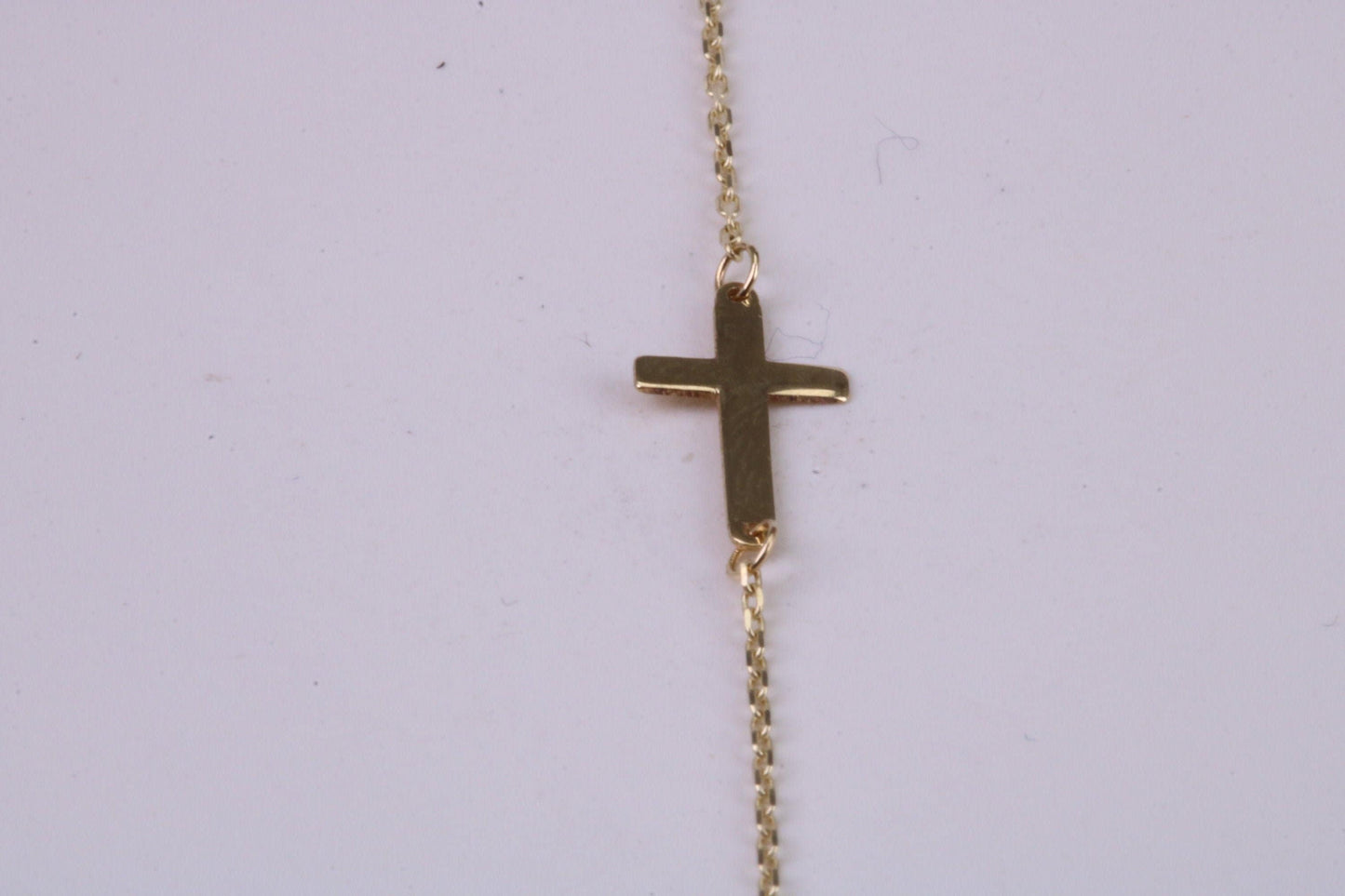 Simple and very Dainty 10 mm Long Cross Necklace, Length Adjustable Chain, Made from Solid Yellow Gold with High Polished Finish