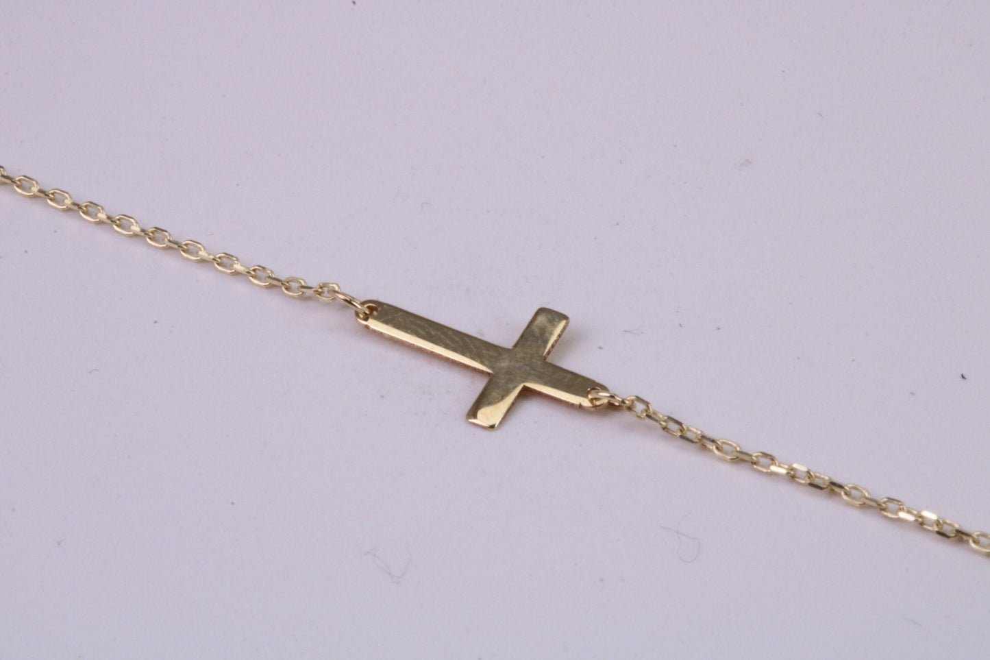 Simple and very Dainty 10 mm Long Cross Necklace, Length Adjustable Chain, Made from Solid Yellow Gold with High Polished Finish