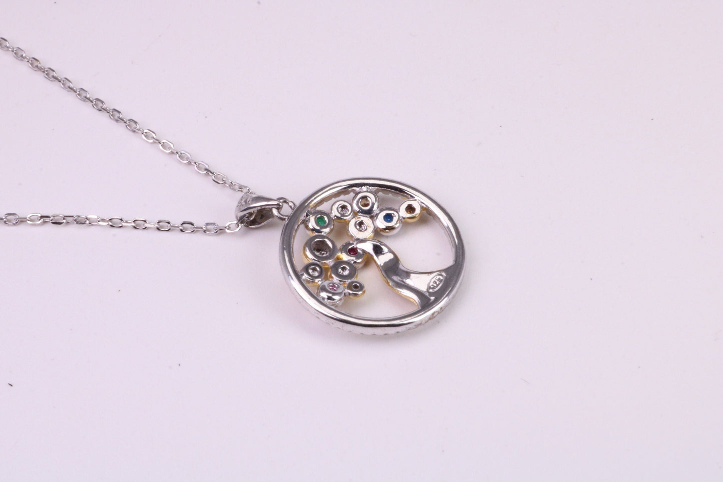 Tree of Life Cubic Zirconia set Necklace, made from solid Sterling Silver, Length Adjustable Chain