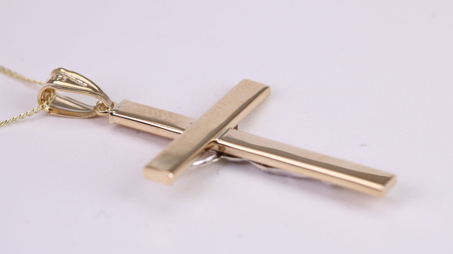 35 mm Long Two Tone Crucifix Necklace Together with 18 Inch Long Chain, Made from Solid Yellow Gold with High Polished Finish