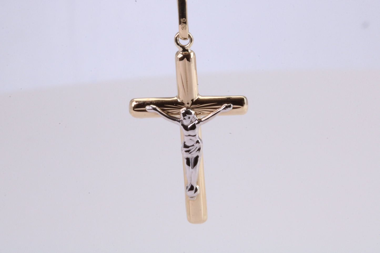 Two Tone Crucifix Necklace Together with 18 Inch Long Chain, Made from Solid Yellow Gold with High Polished Finish