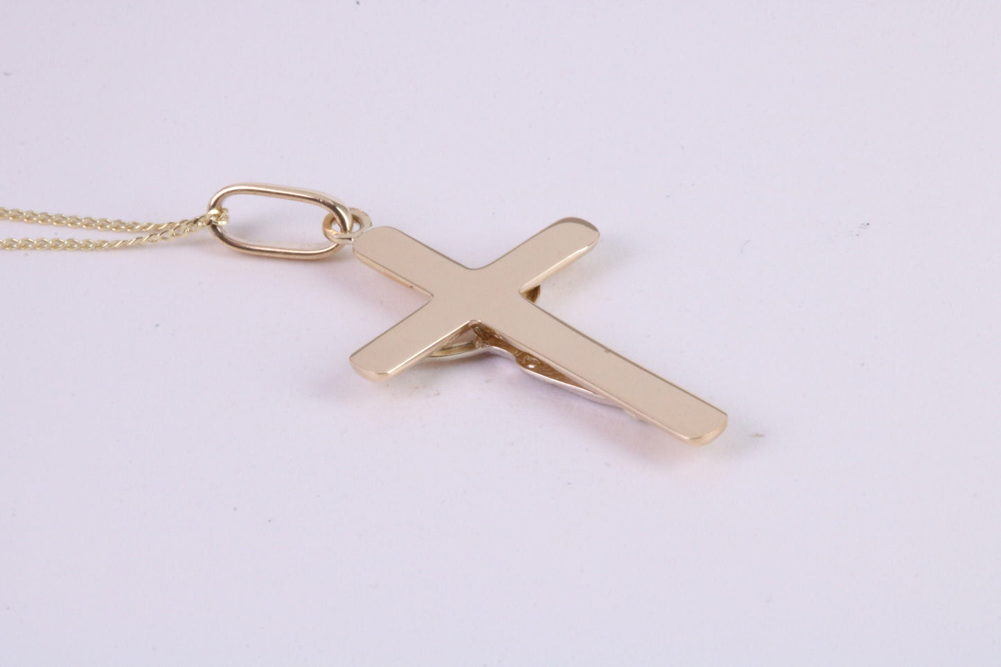 Two Tone Crucifix Necklace Together with 18 Inch Long Chain, Made from Solid Yellow Gold with High Polished Finish