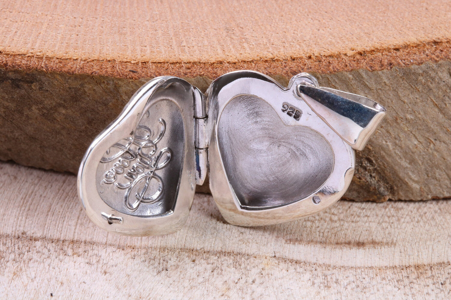 21 mm Heart Shaped Locket, Made from Solid Sterling Silver, Engraved I Love You