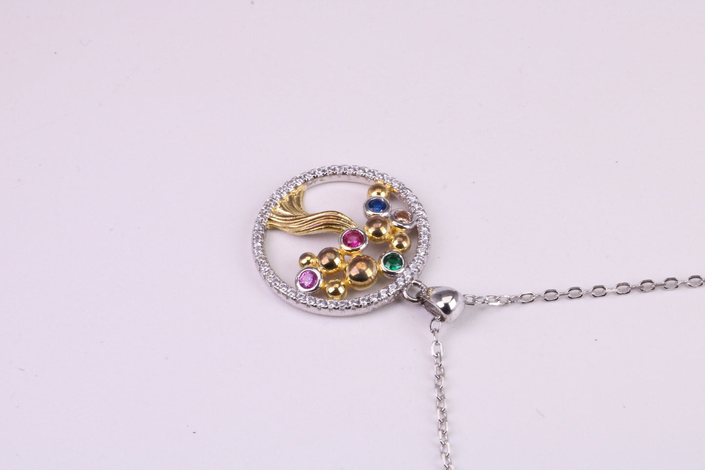 Tree of Life Cubic Zirconia set Necklace, made from solid Sterling Silver, 18ct Yellow Gold Plated, Length Adjustable Chain
