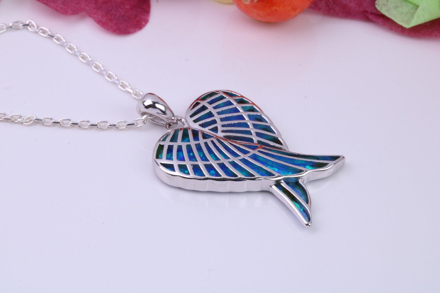 Angel Wings Blue Opal set Necklace, made from solid Sterling Silver