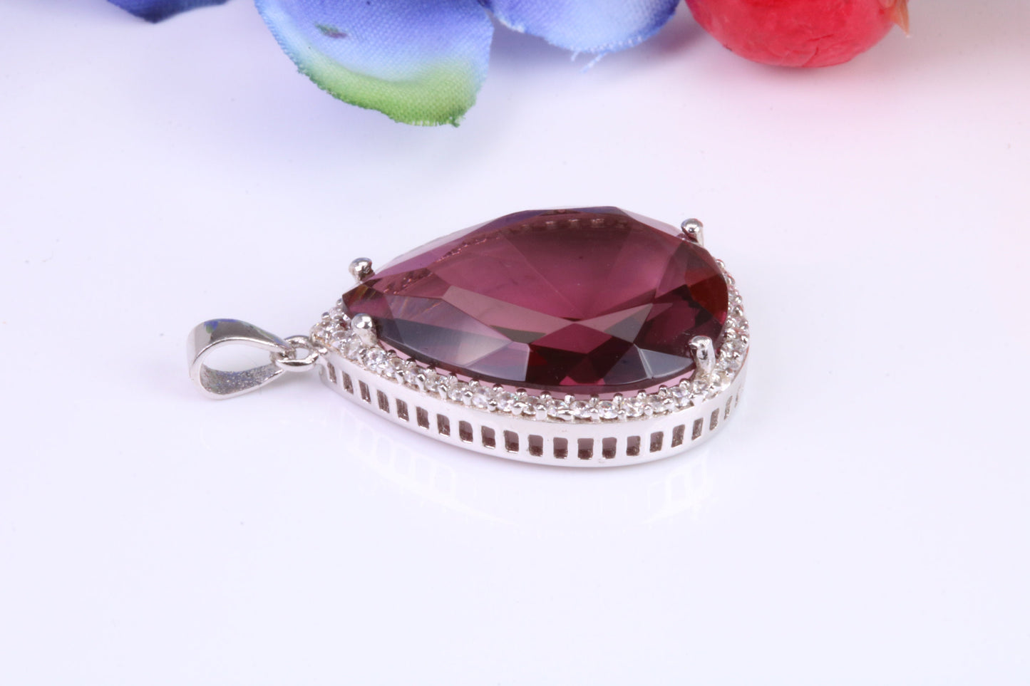 Real Amethyst set Large Sterling Silver Dressy Pendant