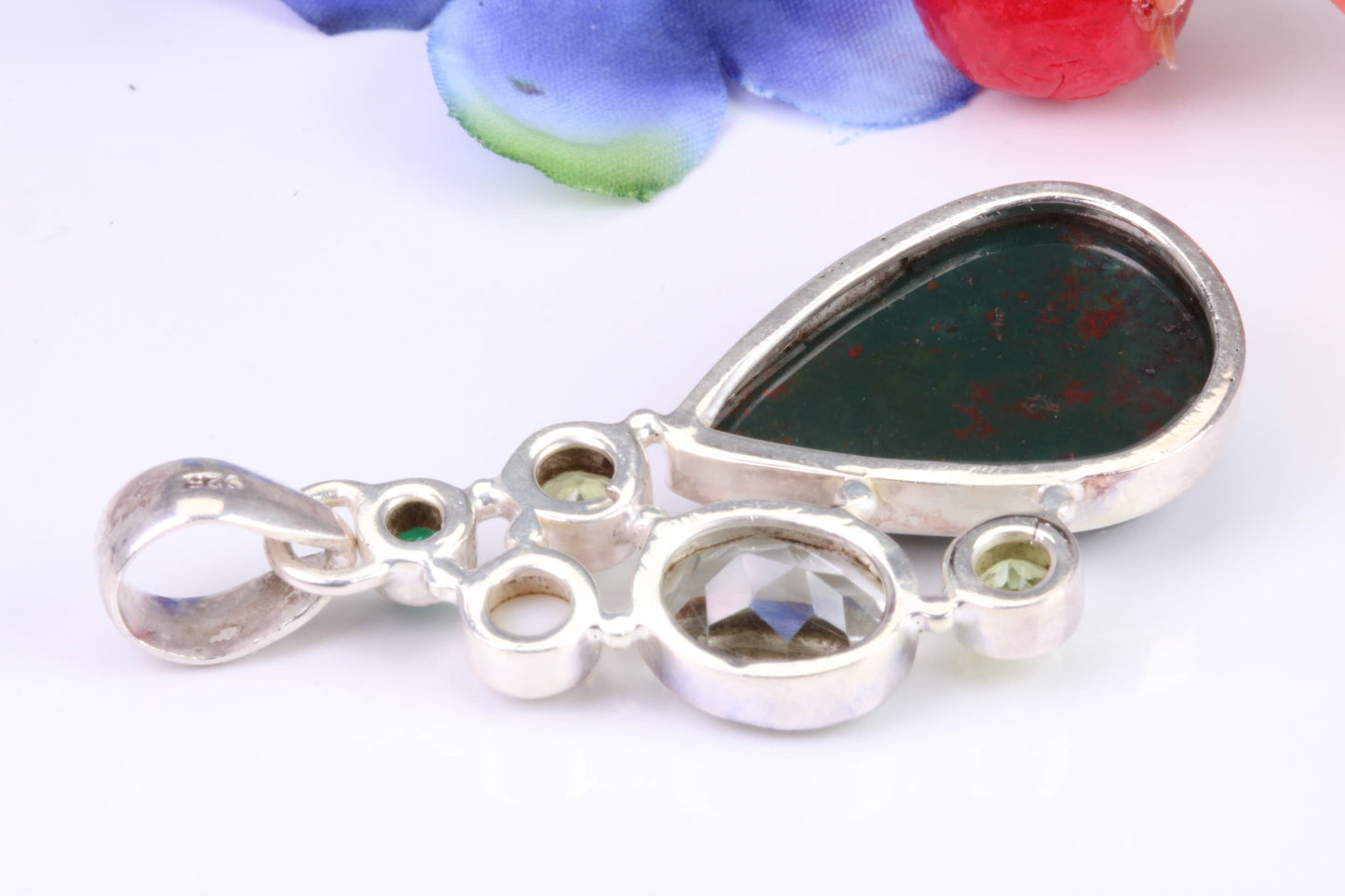 Multi Gemstones set Sterling Silver Pendant