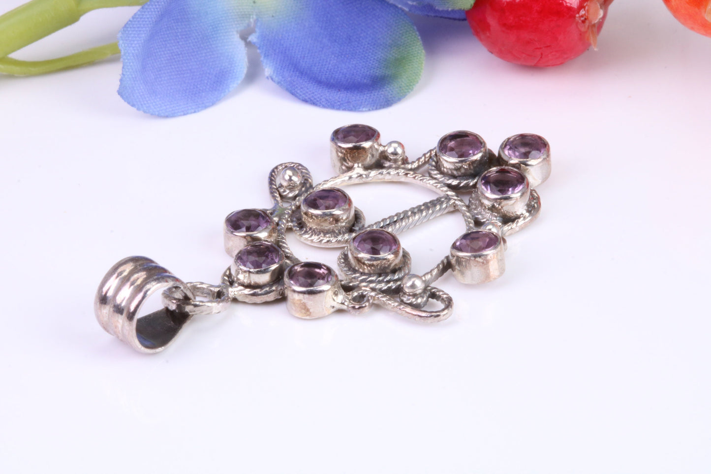 Real Amethyst set Sterling Silver Pendant