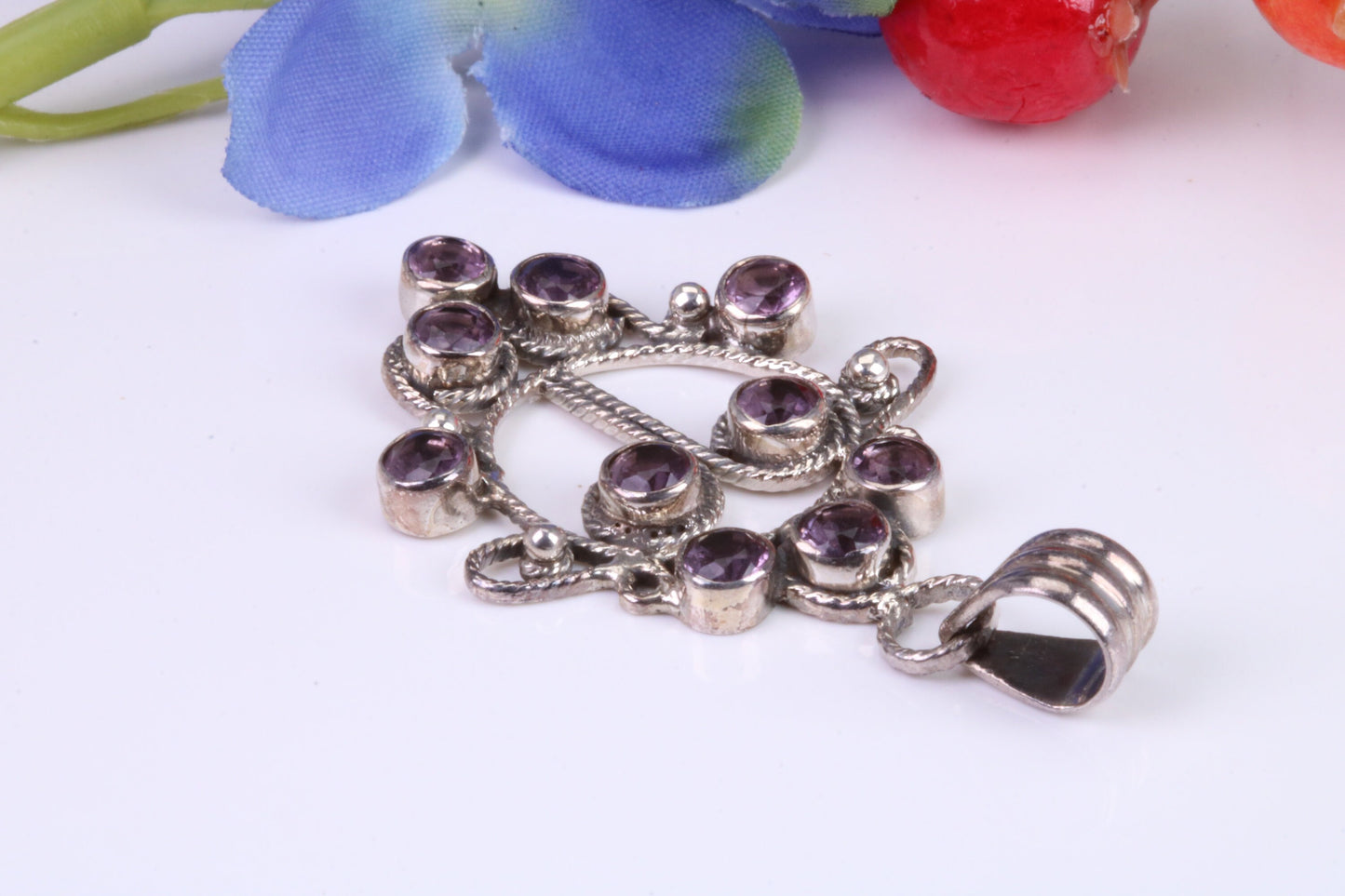 Real Amethyst set Sterling Silver Pendant