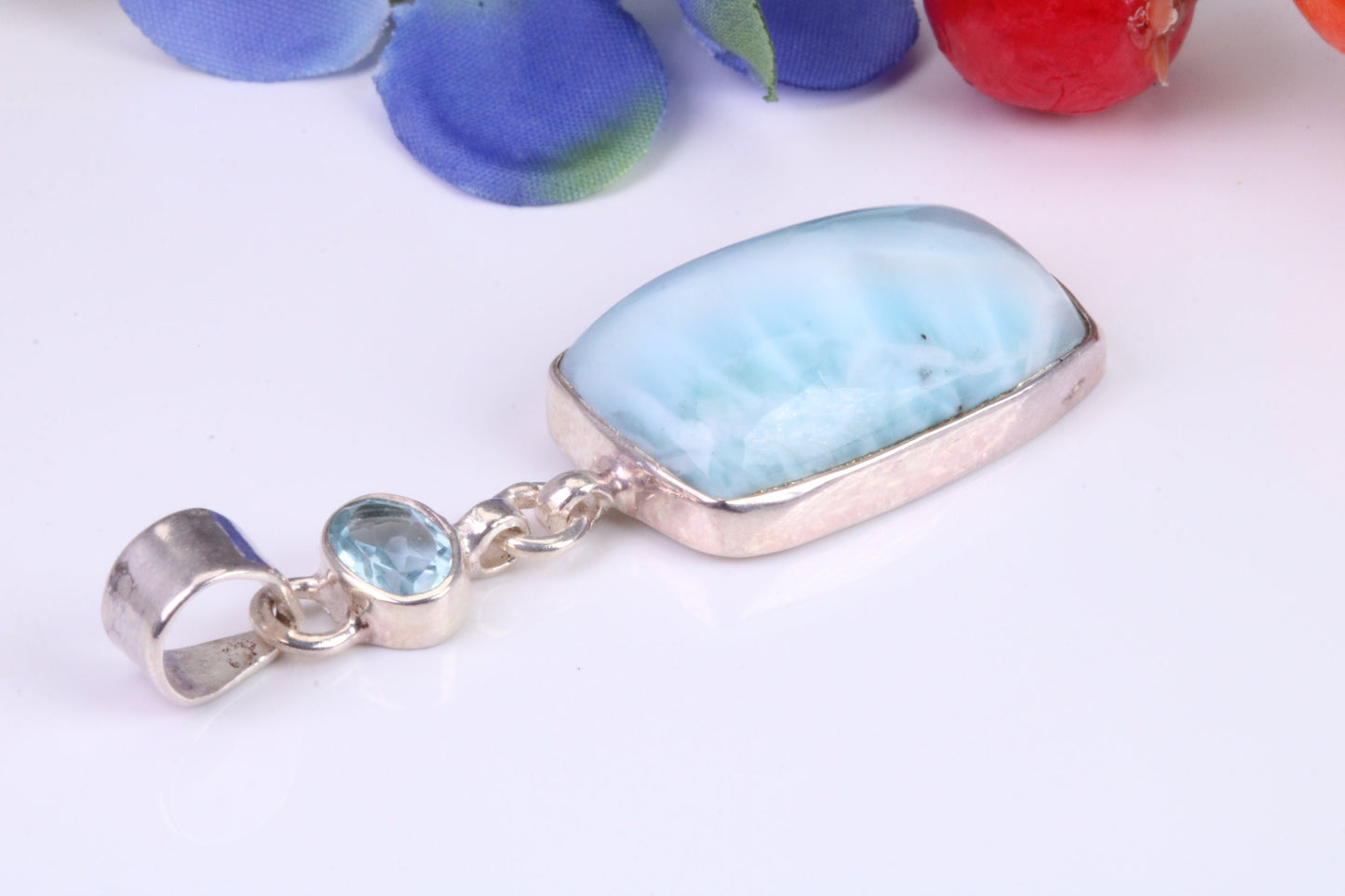 Blue Agate and Topaz Pendant in Sterling Silver