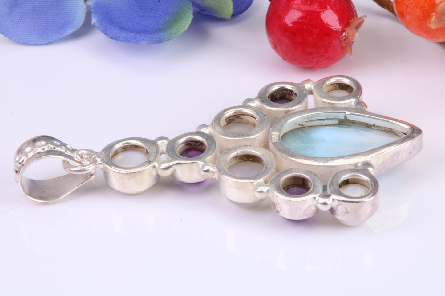 Large Multi Gemstones Pendant in Sterling Silver
