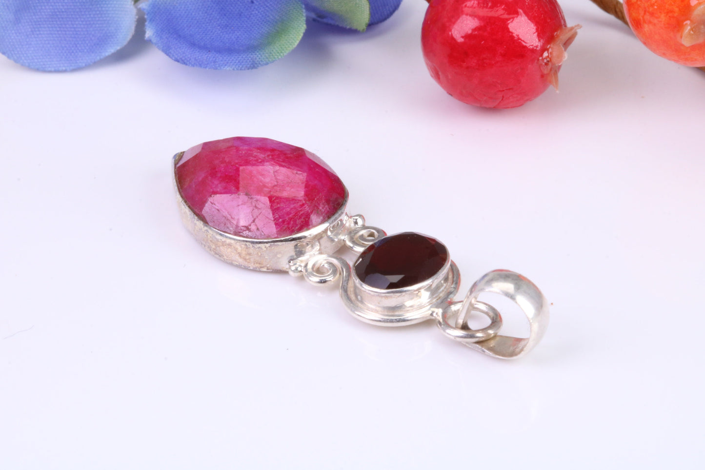 Real Ruby and Garnet Pendant set in Sterling Silver