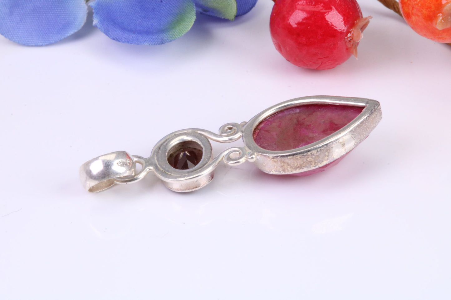 Real Ruby and Garnet Pendant set in Sterling Silver