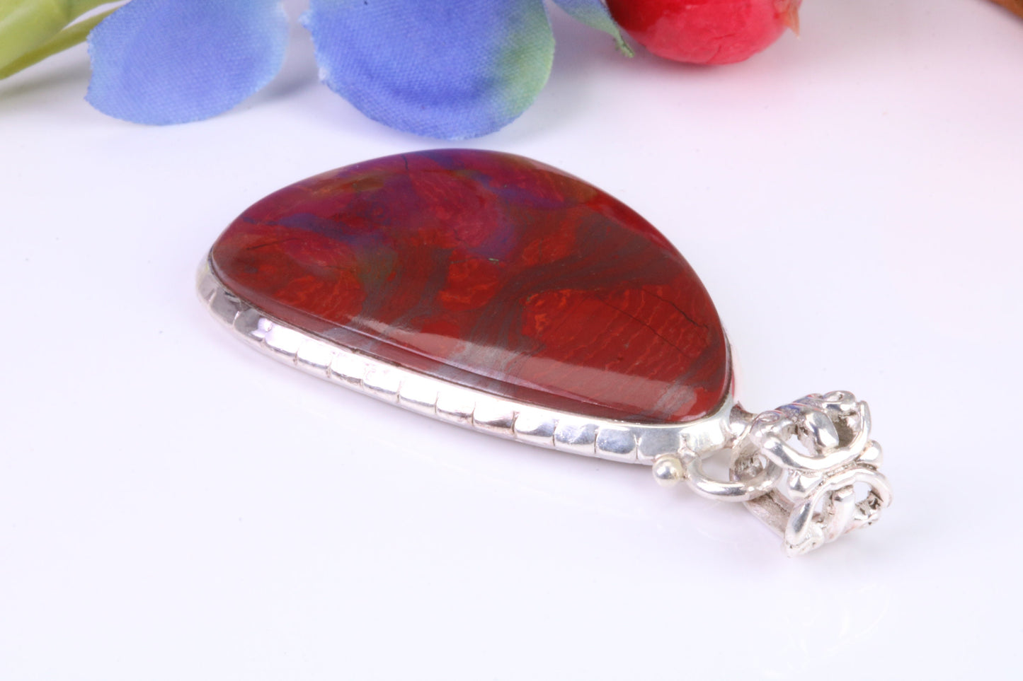 Large Red Jasper set Pendant set in Sterling Silver