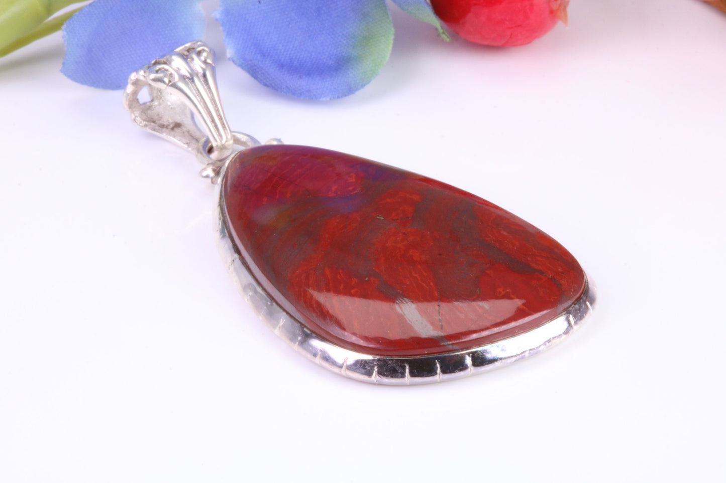 Large Red Jasper set Pendant set in Sterling Silver