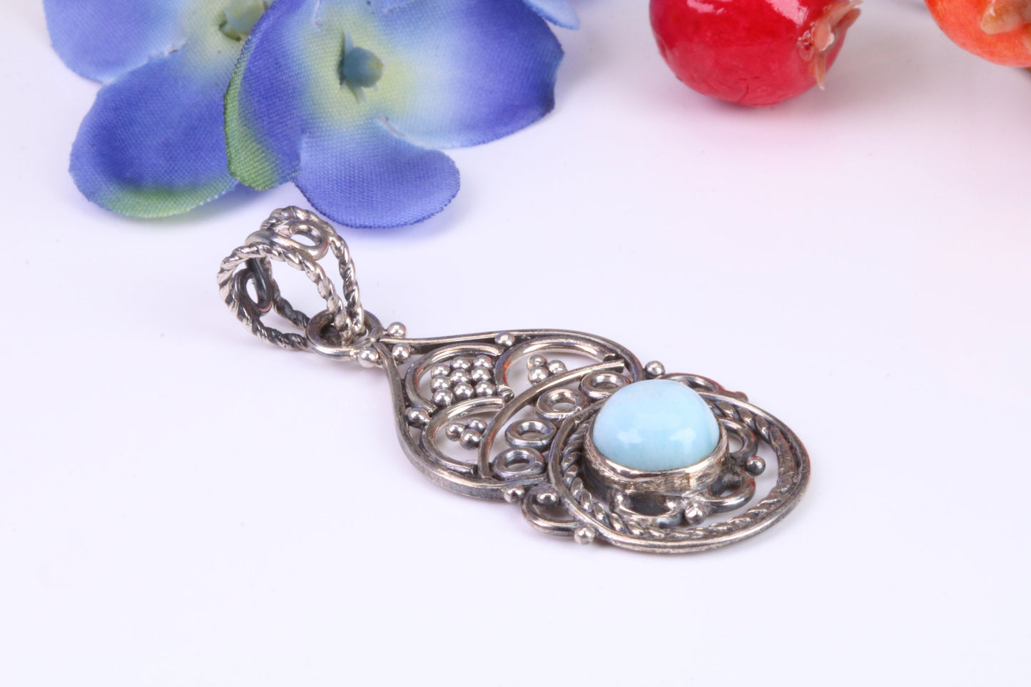 Blue Agate Necklace set in Sterling Silver