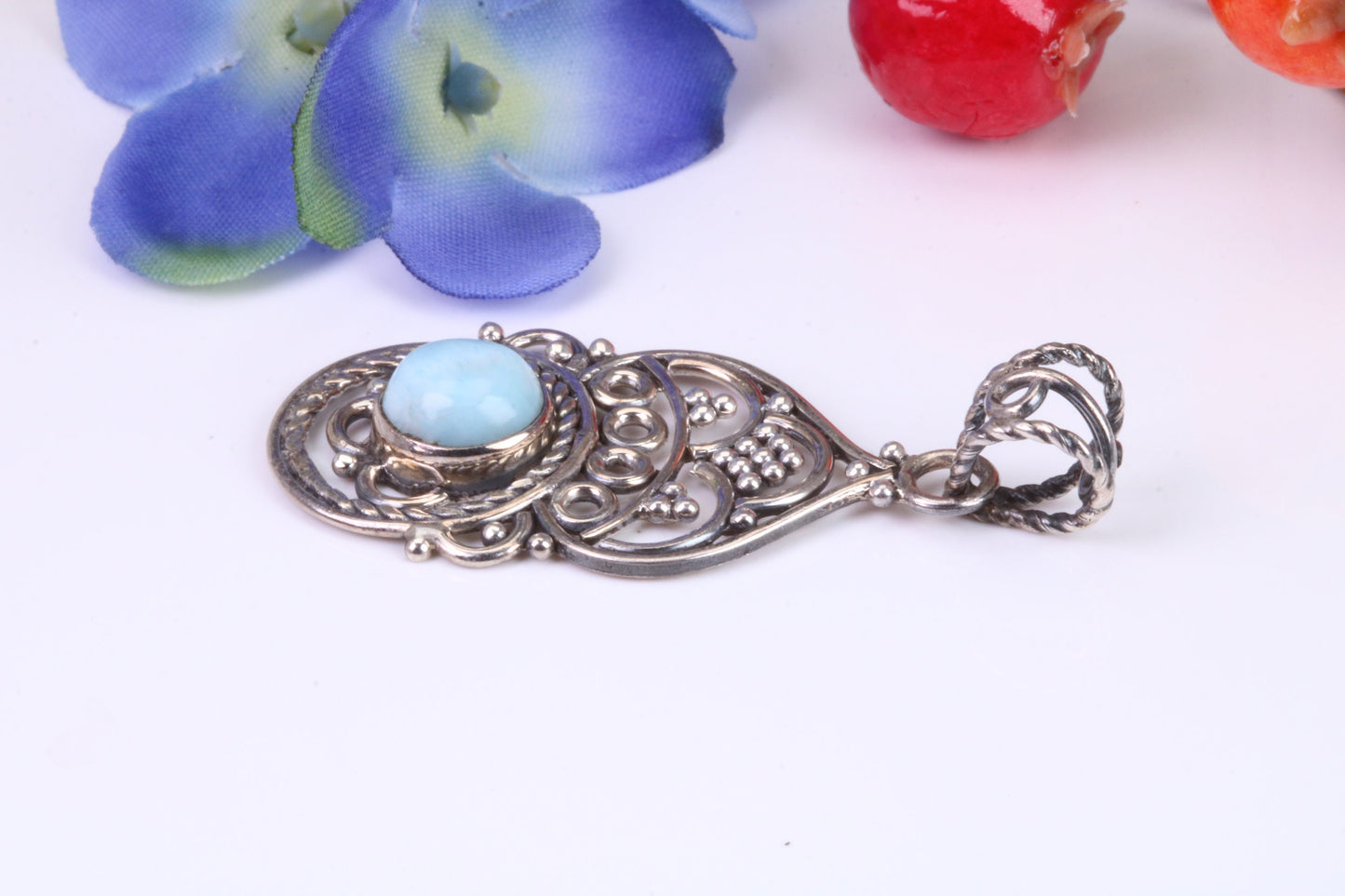 Blue Agate Necklace set in Sterling Silver