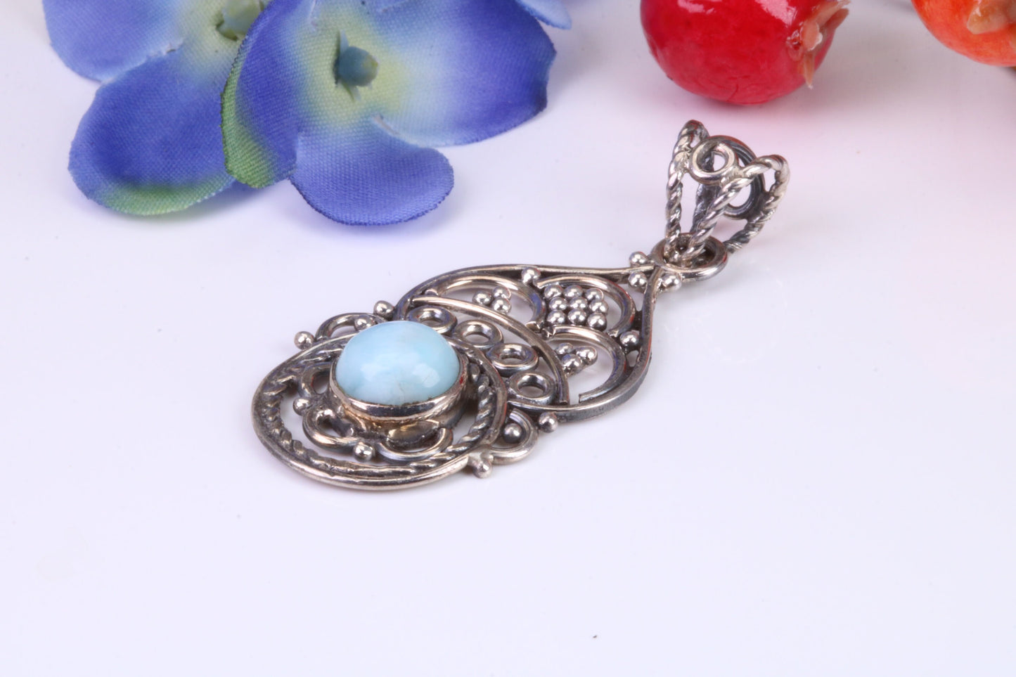 Blue Agate Pendant set in Sterling Silver