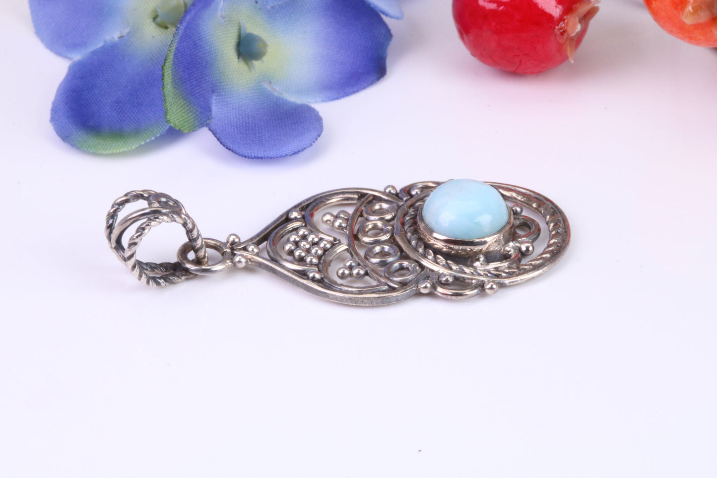 Blue Agate Necklace set in Sterling Silver