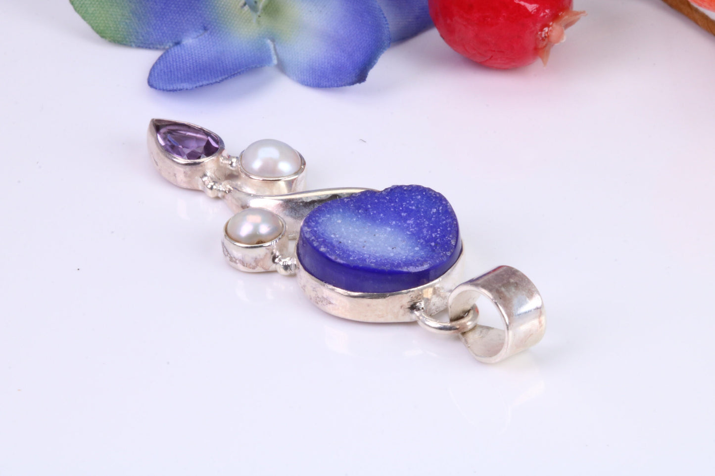 Very Large Multi Gemstones Pendant in Sterling Silver