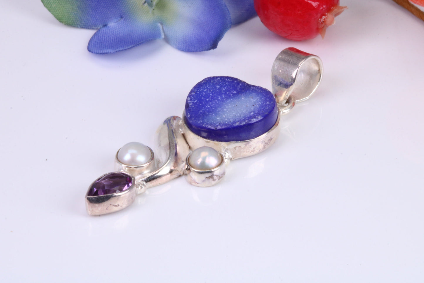 Very Large Multi Gemstones Pendant in Sterling Silver