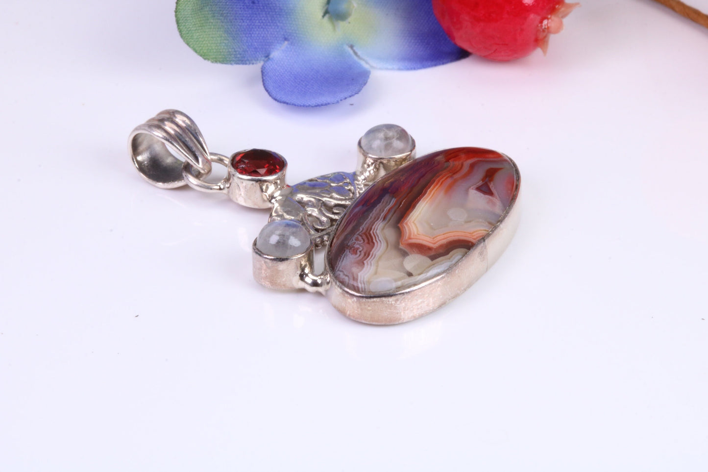 Large Multi Gemstones Necklace in Sterling Silver
