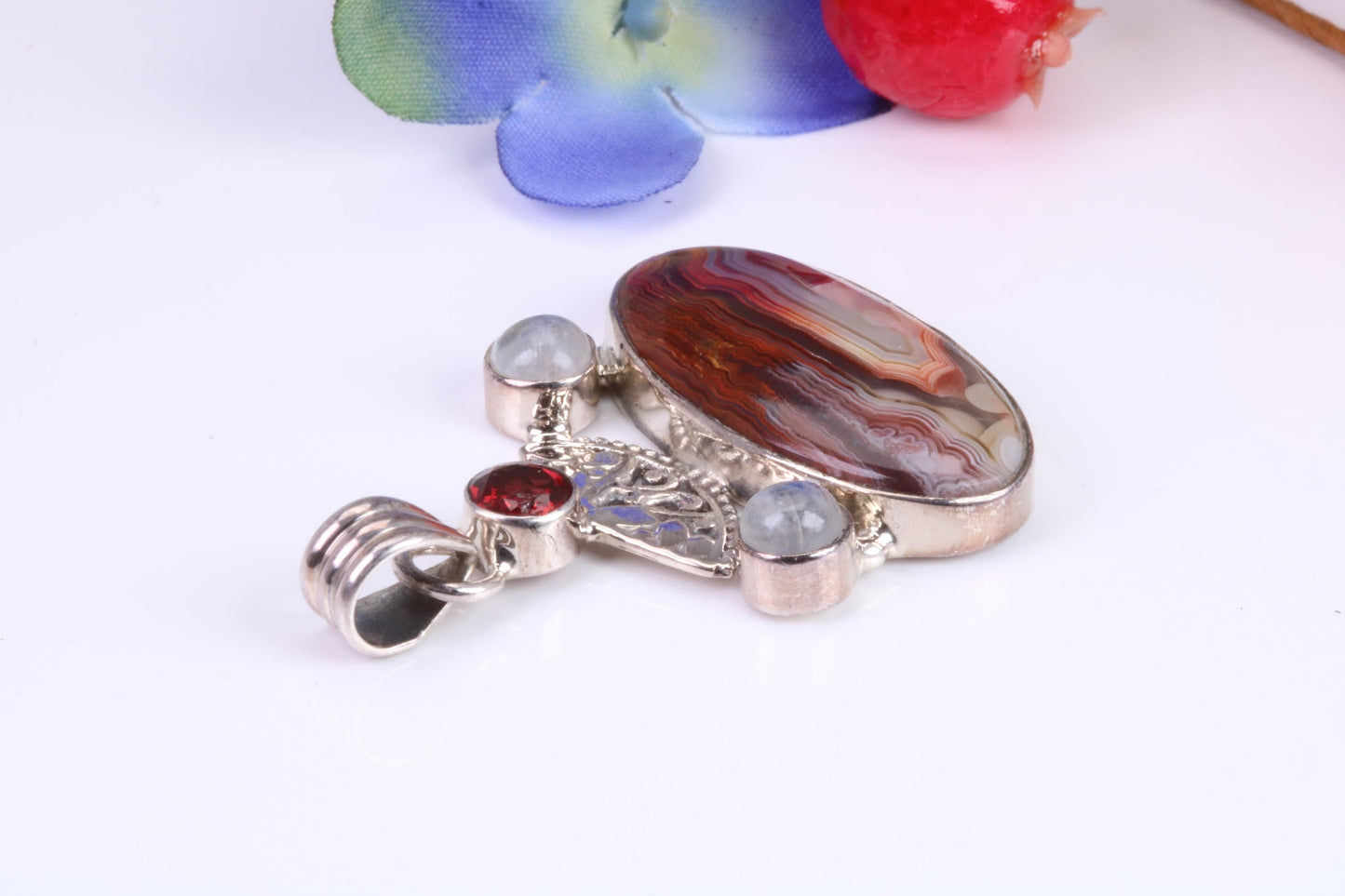 Large Multi Gemstones Necklace in Sterling Silver