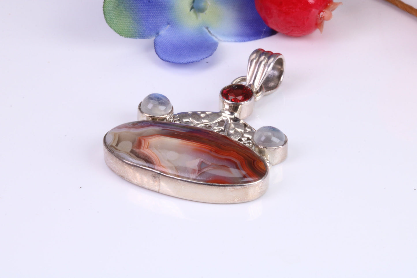 Large Multi Gemstones Necklace in Sterling Silver