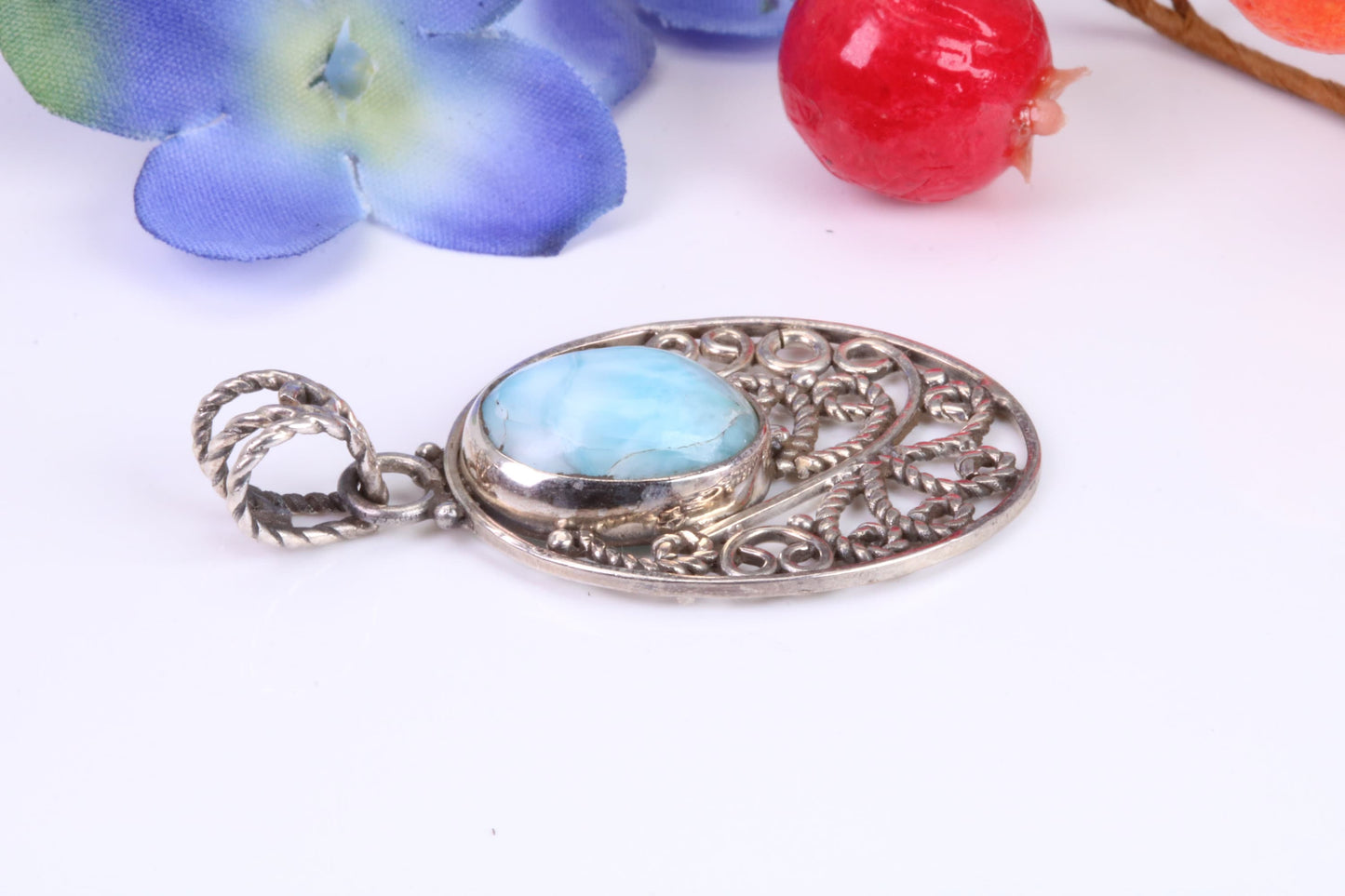 Sterling Silver Blue Agate Necklace