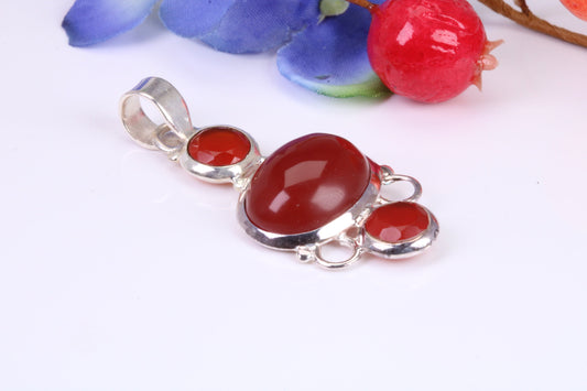 Dressy Sterling Silver Red Agate and C Z set Pendant