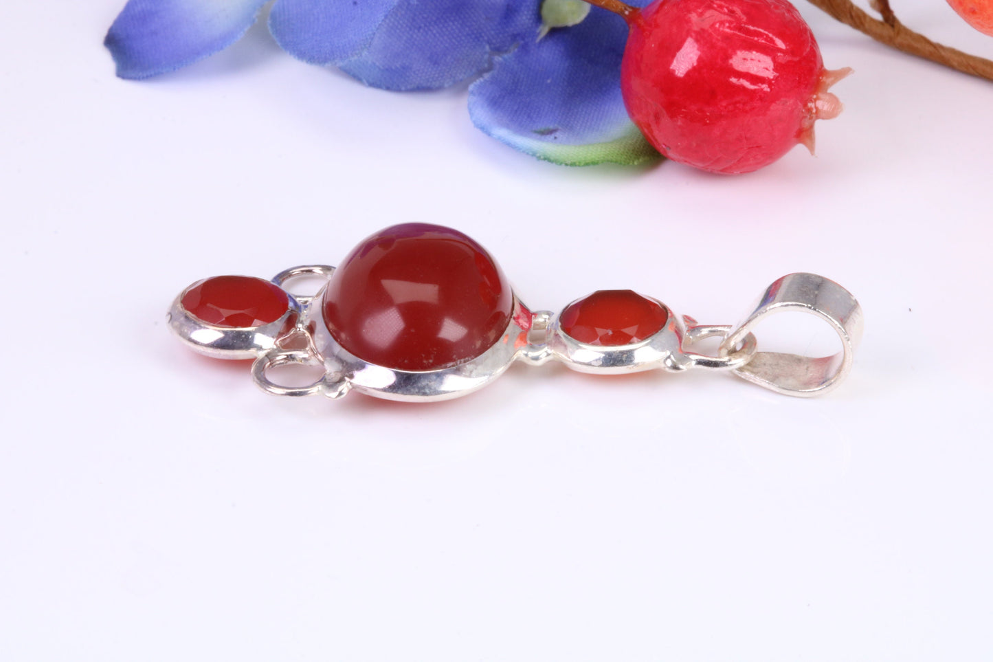 Dressy Sterling Silver Red Agate and C Z set Pendant