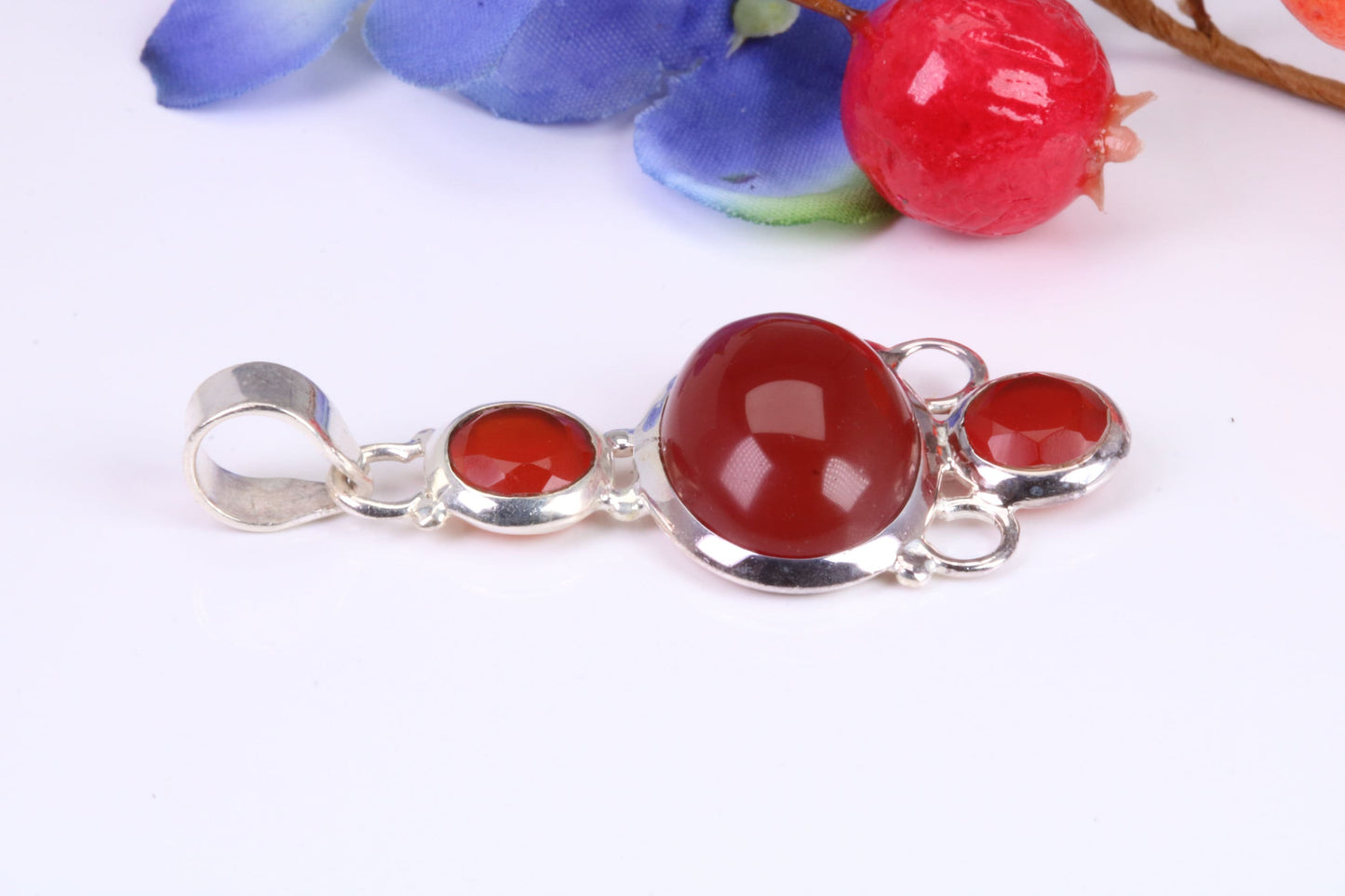 Dressy Sterling Silver Red Agate and C Z set Pendant