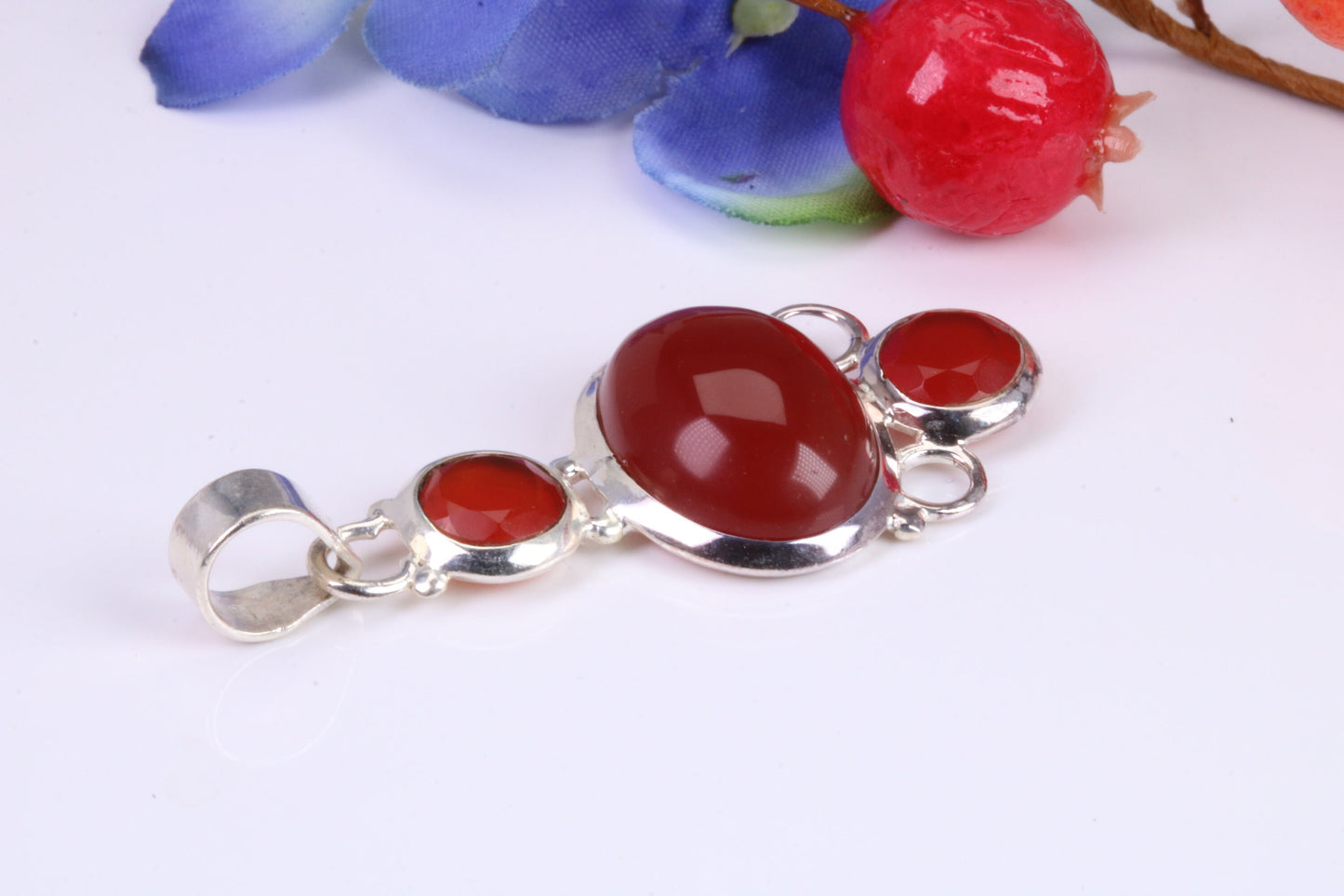 Dressy Sterling Silver Red Agate and C Z set Pendant