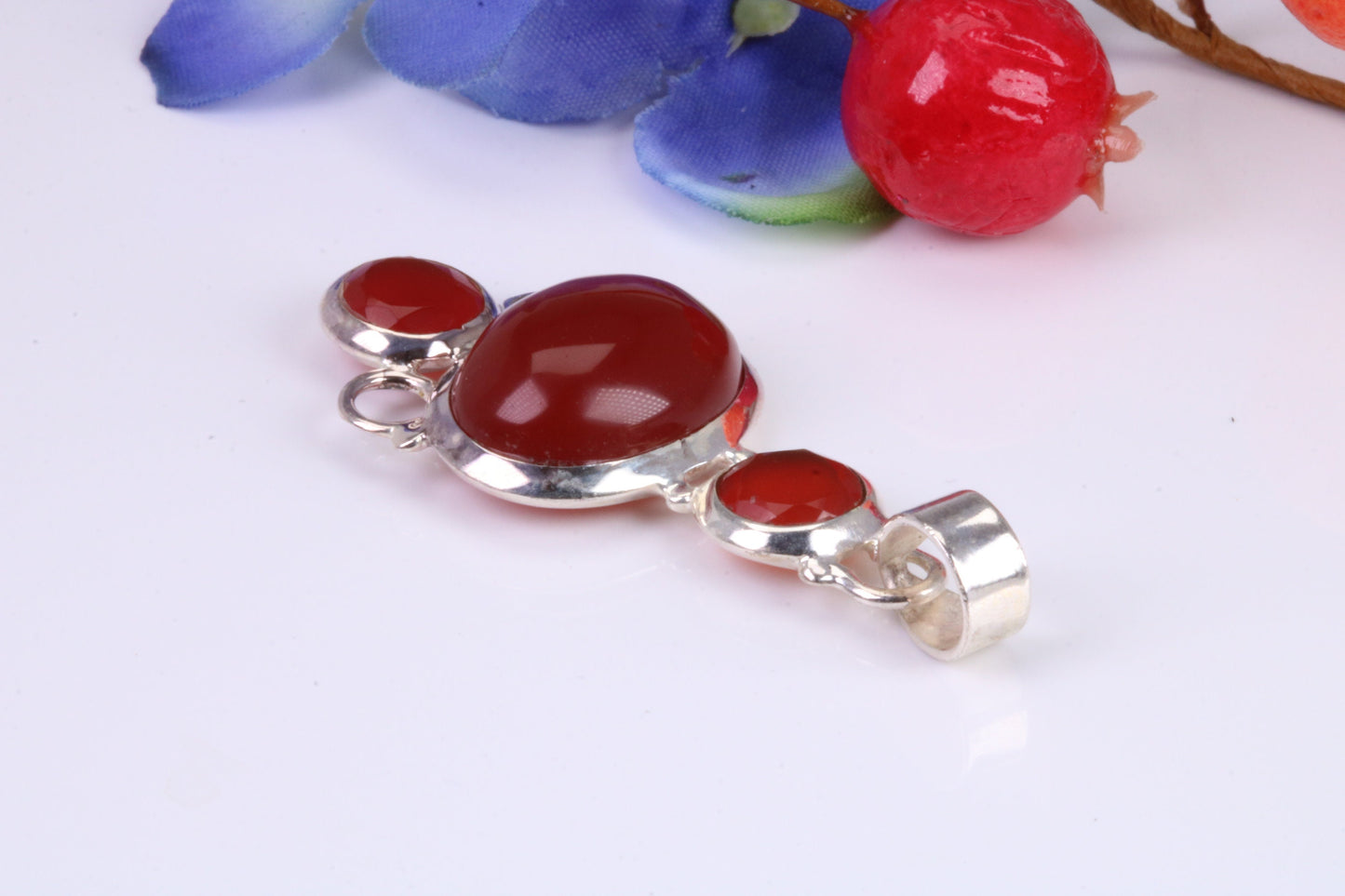 Dressy Sterling Silver Red Agate and C Z set Pendant