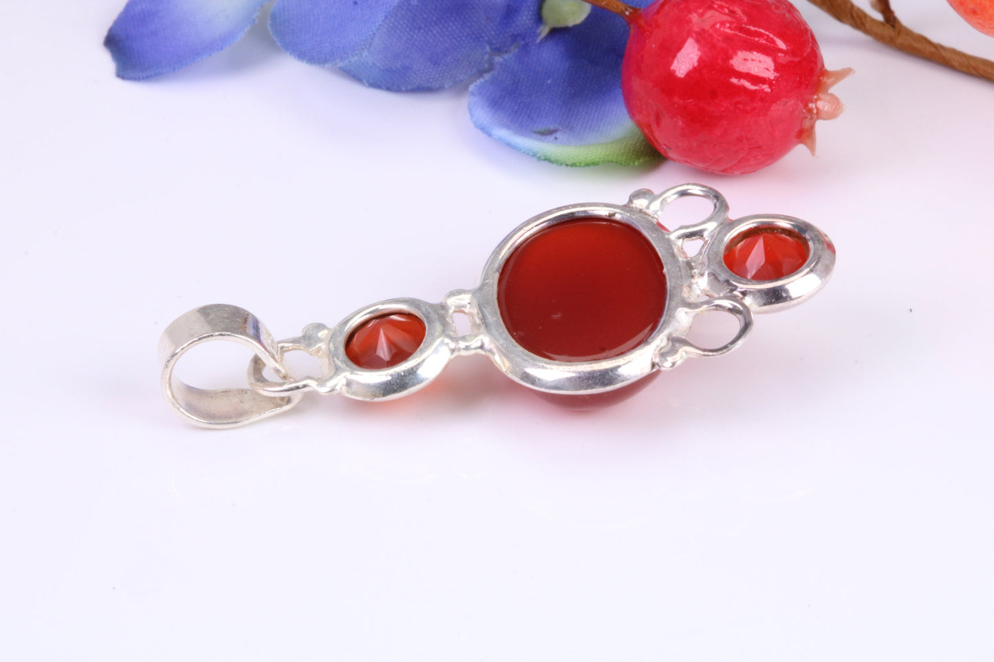 Dressy Sterling Silver Red Agate and C Z set Pendant