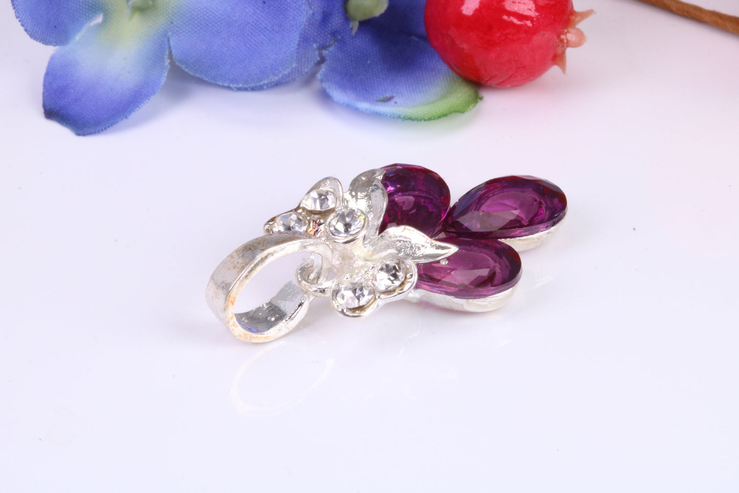 Real Amethyst and C Z set Dressy Sterling Silver Pendant