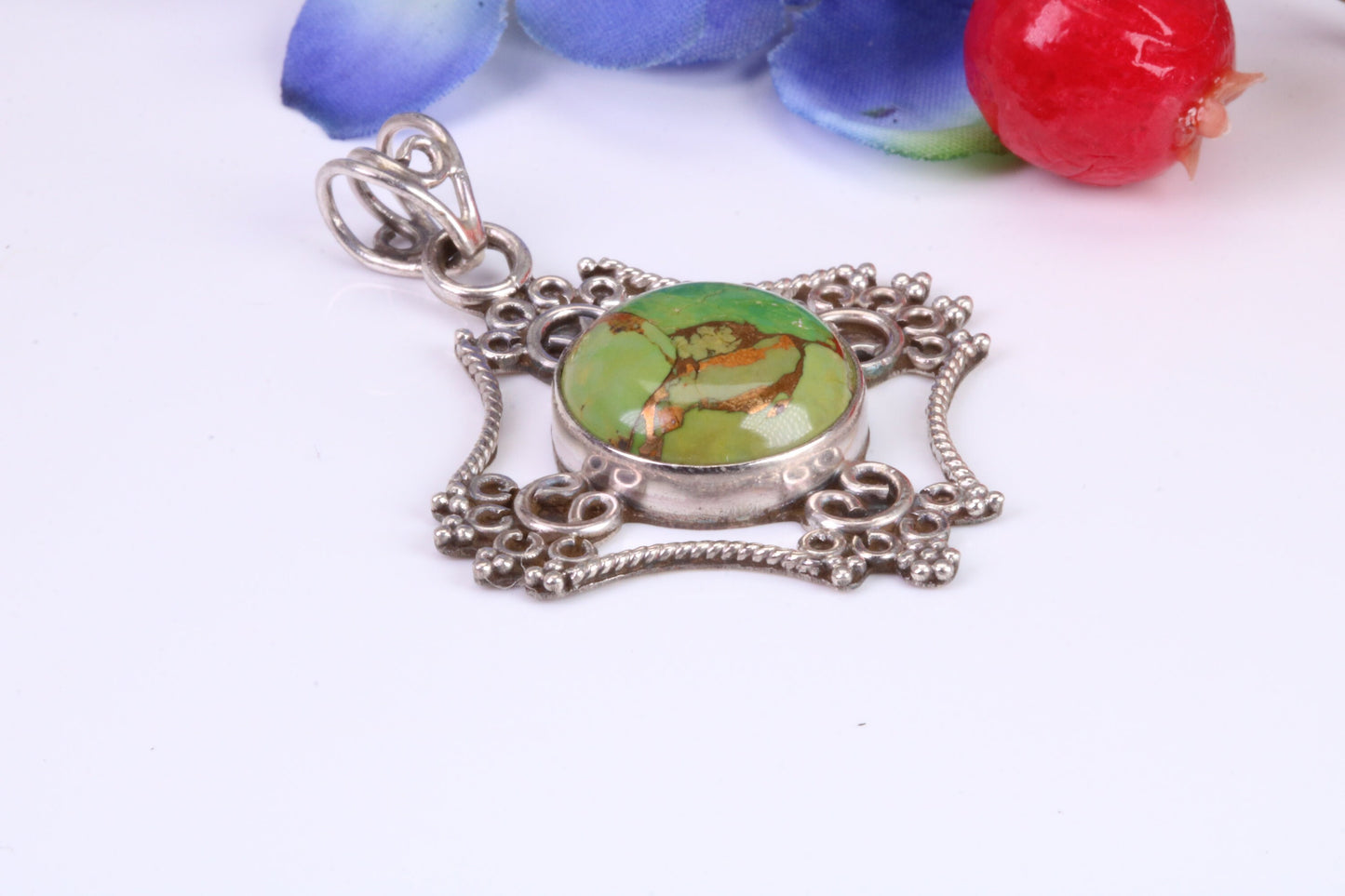 Very Large Green Agate Pendant set in Sterling Silver