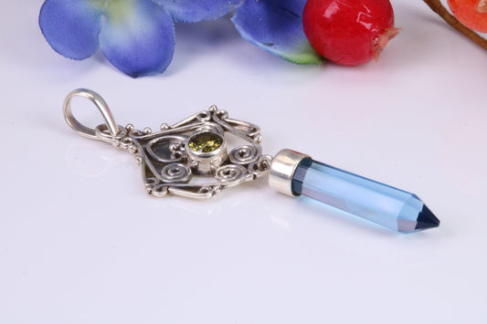Blue Topaz and Amethyst set Sterling Silver Pendant