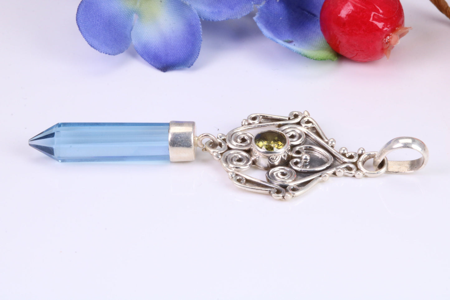 Blue Topaz and Amethyst set Sterling Silver Pendant