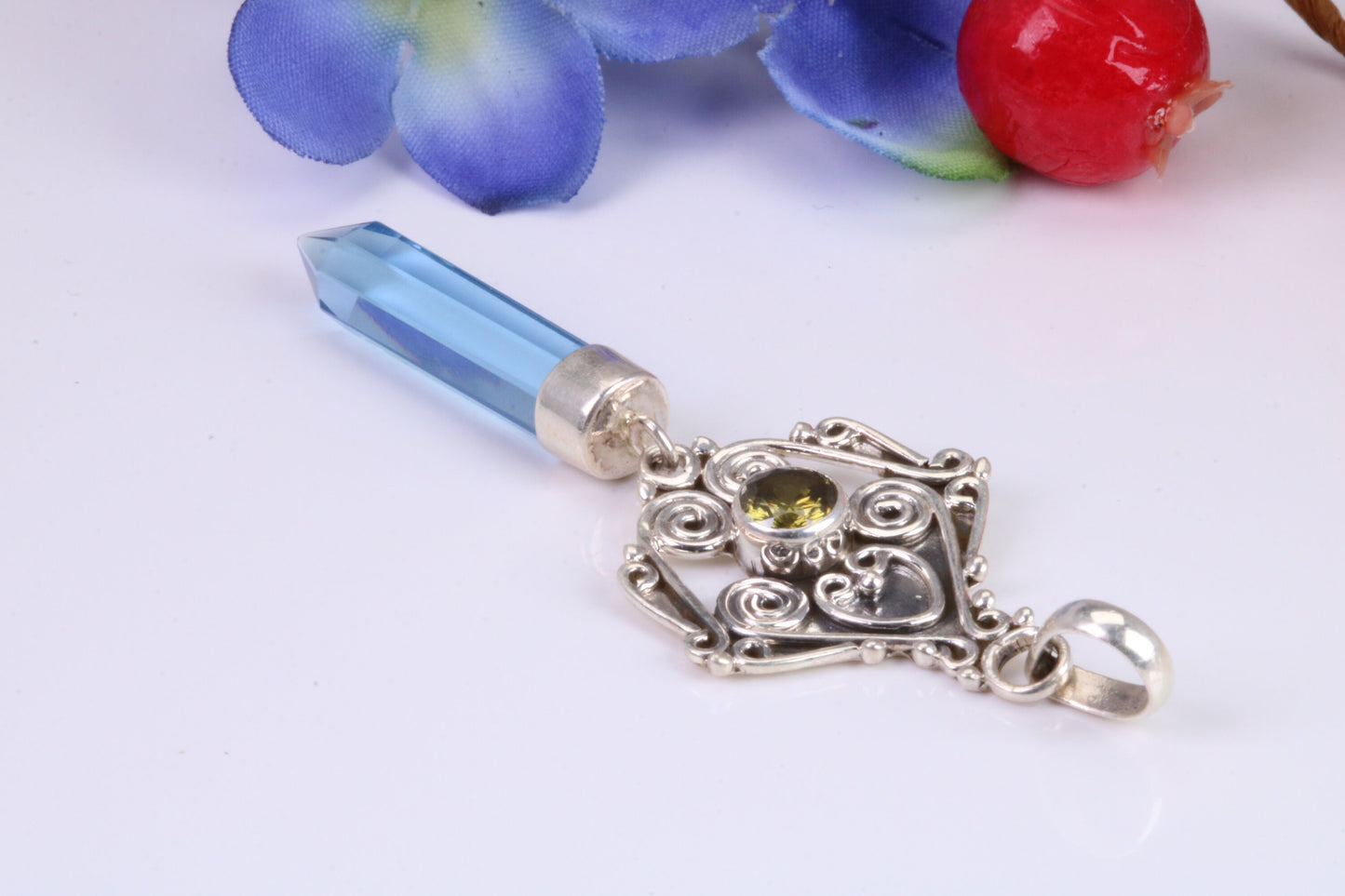 Blue Topaz and Amethyst set Sterling Silver Pendant