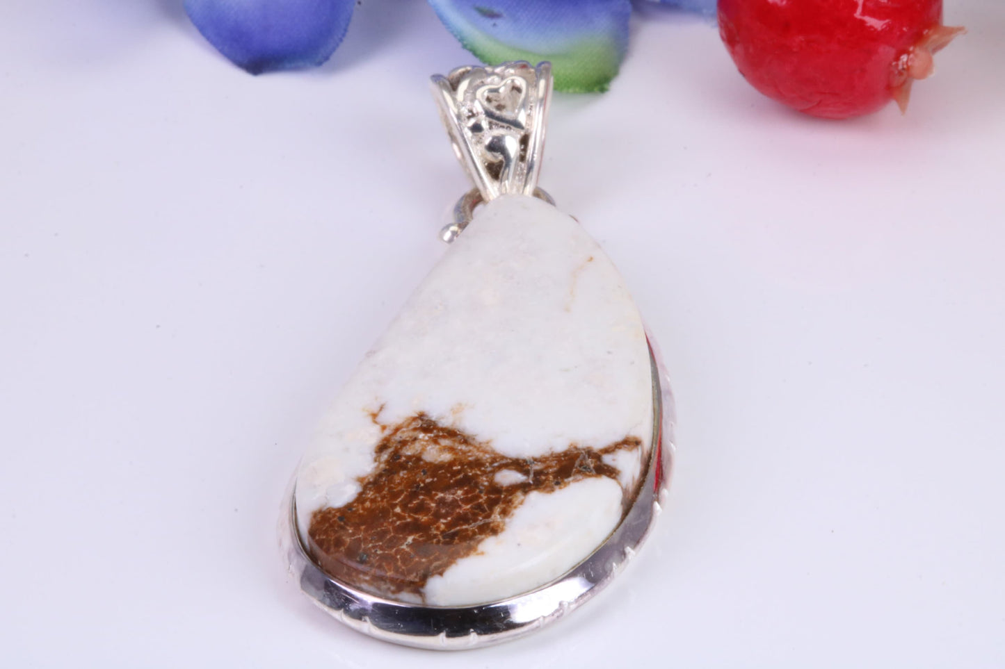 Large White Wild Horse Magnesite Necklace set in Sterling Silver
