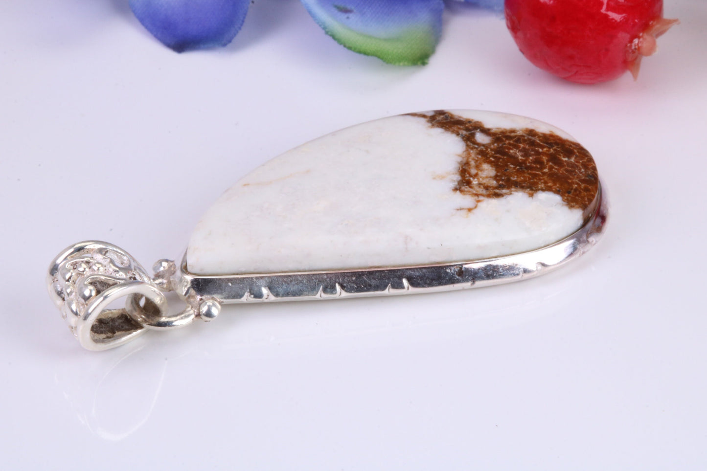 Large White Wild Horse Magnesite Necklace set in Sterling Silver