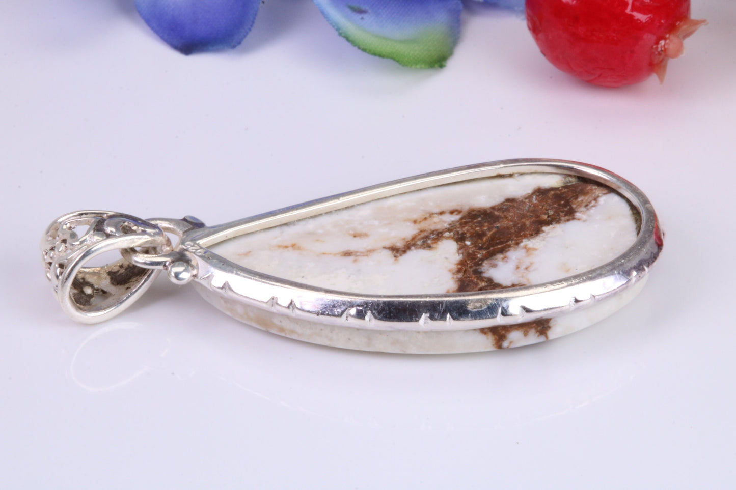 Large White Wild Horse Magnesite Necklace set in Sterling Silver