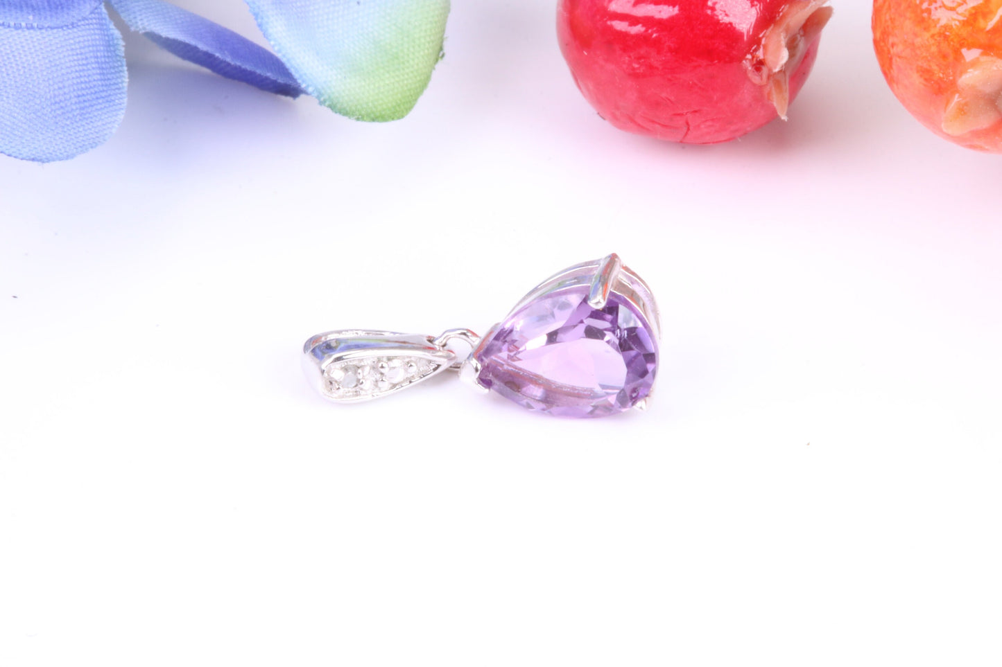 Real Amethyst and C Z set Pendant in Sterling Silver