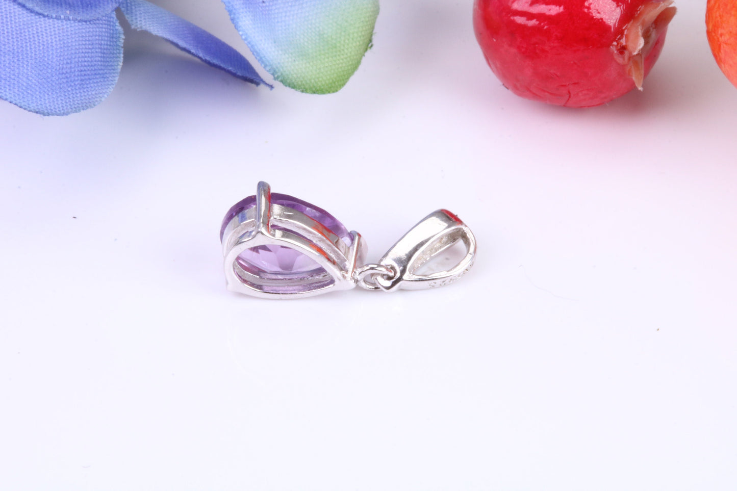 Real Amethyst and C Z set Pendant in Sterling Silver