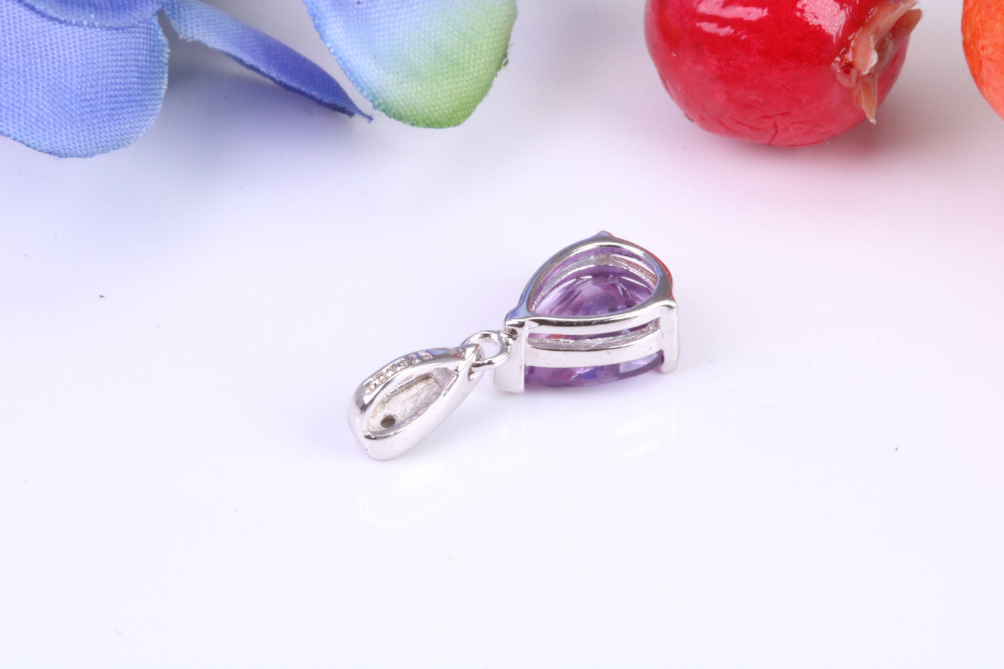 Real Amethyst and C Z set Pendant in Sterling Silver