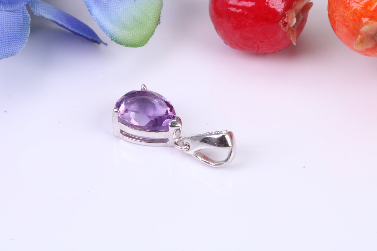 Real Amethyst and C Z set Pendant in Sterling Silver