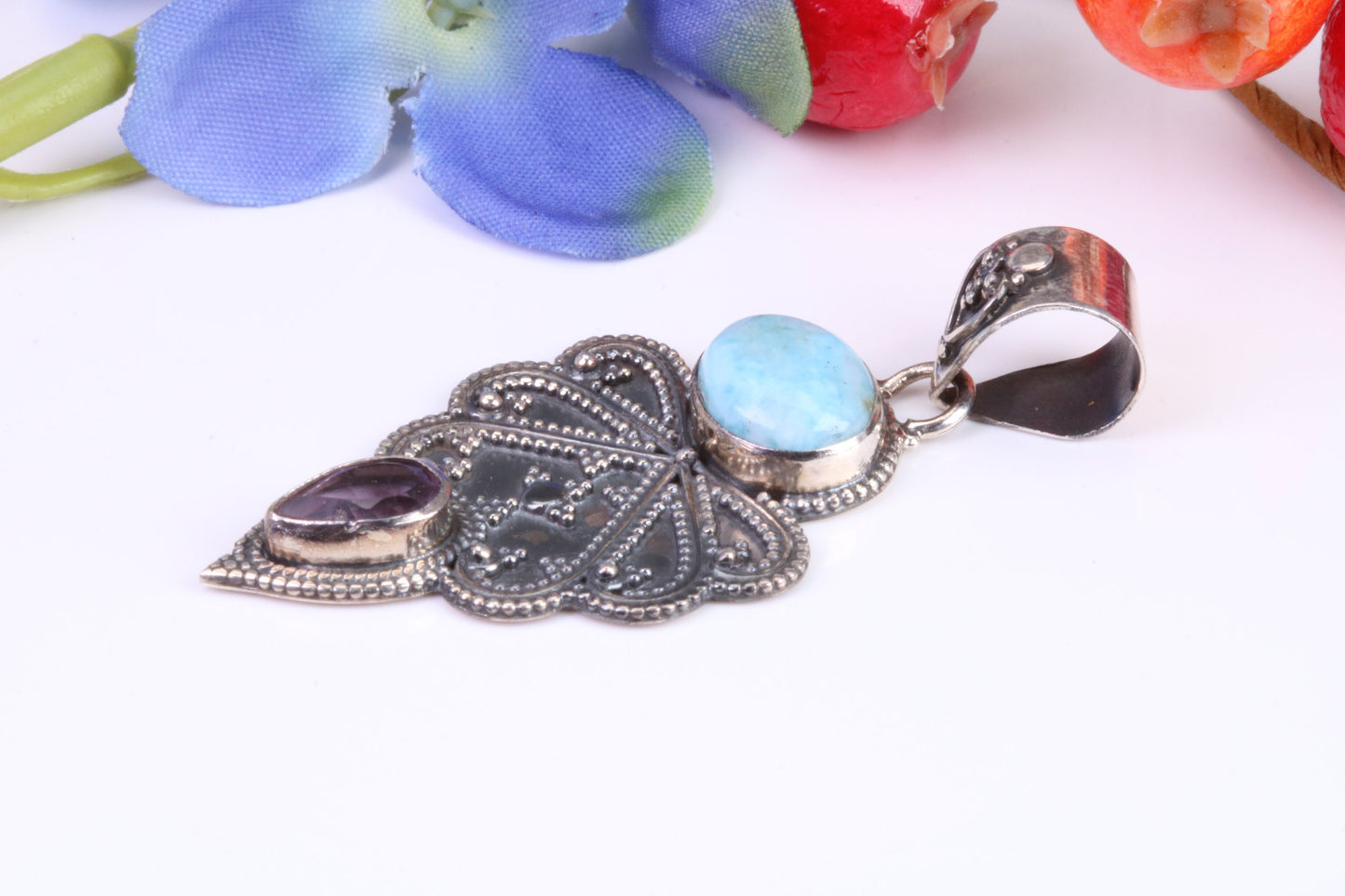 Large Multi Gemstones Pendant set in Sterling Silver